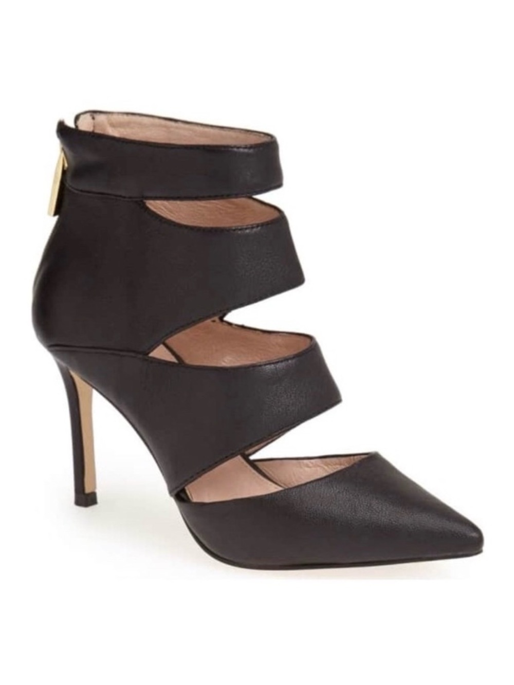Louise et Cie Sarmienta Caged Pointed Toe Black Leather Pump Bootie Size 8